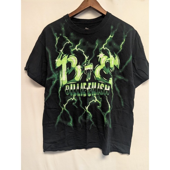 Billie Eilish Green Lightning Black T-Shirt Pop‎ Men's Size L Tour Merchw - Picture 2 of 6